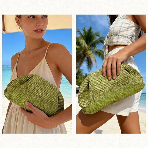 Straw Clutch Purse for Women,Woven Clutch Bags,Pleated Clutch Purse,Fashion Beach bag for Summer Beach Holiday in Kuwait