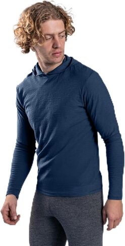 Arms of Andes AoA Men's Alpaca Wool Sun Hoodie: 160 Ultralight | NaturalBlue/M in Saudi Arabia