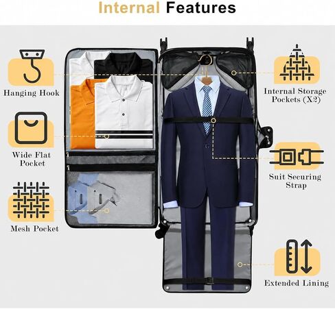 Large Rolling Garment Bag for Travel, 23-Inch Spinner Suitcase with Laptop Compartment, Garment Bag with Wheels for Suits, Dresses & Shoes, Black Rolling Luggage for Men and Women in Kuwait