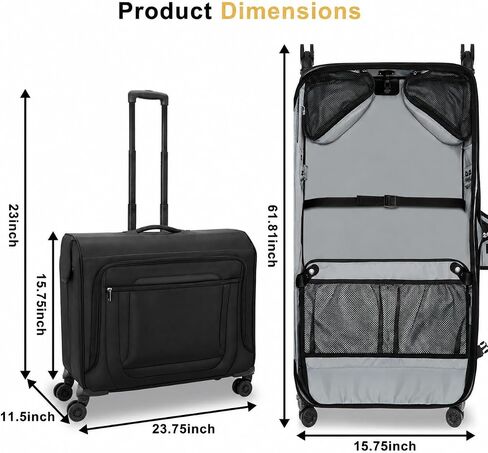 Large Rolling Garment Bag for Travel, 23-Inch Spinner Suitcase with Laptop Compartment, Garment Bag with Wheels for Suits, Dresses & Shoes, Black Rolling Luggage for Men and Women in Kuwait
