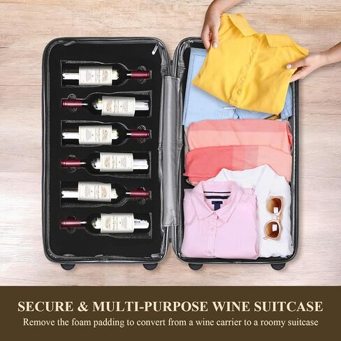 12-Bottle Wine Suitcase for airplanes Travel, TSA-Approved Checked Luggage, PC Hard Shell with Shockproof Foam, Maximum Protection for Airline Transport of Wine Bottles (12 bottles) in Kuwait