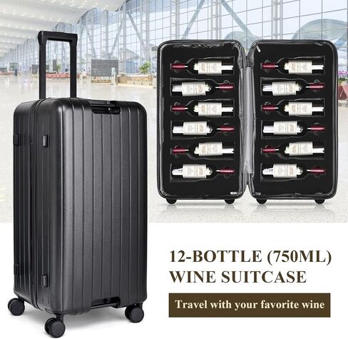 12-Bottle Wine Suitcase for airplanes Travel, TSA-Approved Checked Luggage, PC Hard Shell with Shockproof Foam, Maximum Protection for Airline Transport of Wine Bottles (12 bottles) in Kuwait