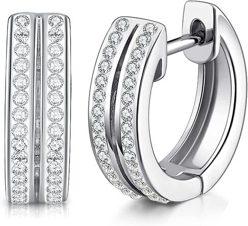 18K Gold Plated Hoop Earrings for Women, Double Rows Cubic Zirconia Stone Men's Huggie Cuff Earrings in Saudi Arabia