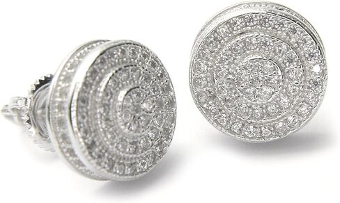 Men's Fashion Full Iced 3D Round Silver Plated Screw Back Stud Earring SE 1171 S in Kuwait