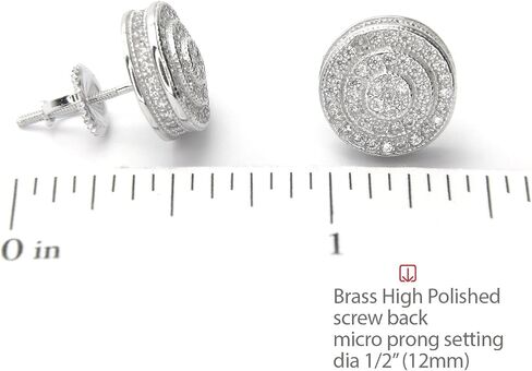 Men's Fashion Full Iced 3D Round Silver Plated Screw Back Stud Earring SE 1171 S in Kuwait