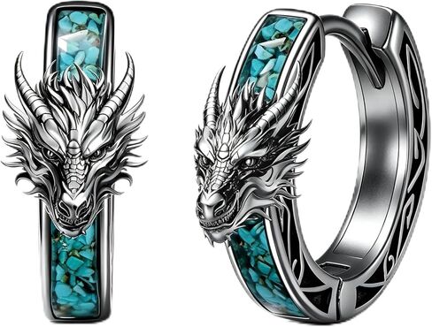 Dragon Earrings 18K Black Gold Plated Turquoise Dragon Hoop Earrings Mythical Jewelry Gifts for Men in Kuwait