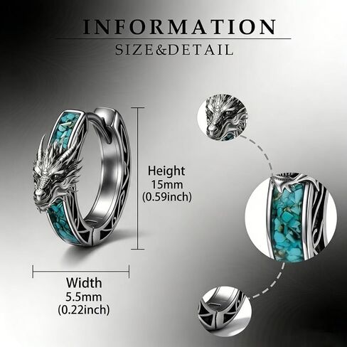 Dragon Earrings 18K Black Gold Plated Turquoise Dragon Hoop Earrings Mythical Jewelry Gifts for Men in Kuwait
