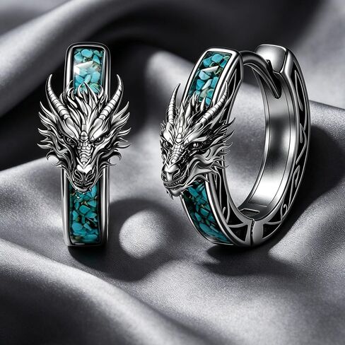 Dragon Earrings 18K Black Gold Plated Turquoise Dragon Hoop Earrings Mythical Jewelry Gifts for Men in Kuwait
