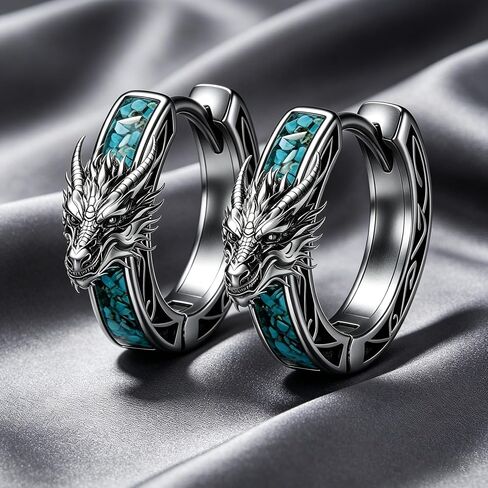 Dragon Earrings 18K Black Gold Plated Turquoise Dragon Hoop Earrings Mythical Jewelry Gifts for Men in Kuwait