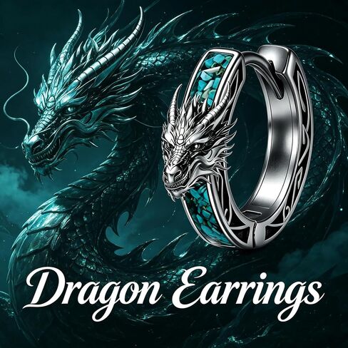 Dragon Earrings 18K Black Gold Plated Turquoise Dragon Hoop Earrings Mythical Jewelry Gifts for Men in Kuwait