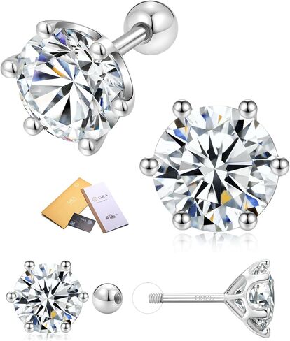 Moissanite Screw Backs Stud Earrings, GRA Certification, 4 or 6 prongs Solitaire Brilliant Cut Moissanite Diamonds Screw Backs Silver Stud Earrings, Sleep Wearing Hyperallergic in Saudi Arabia