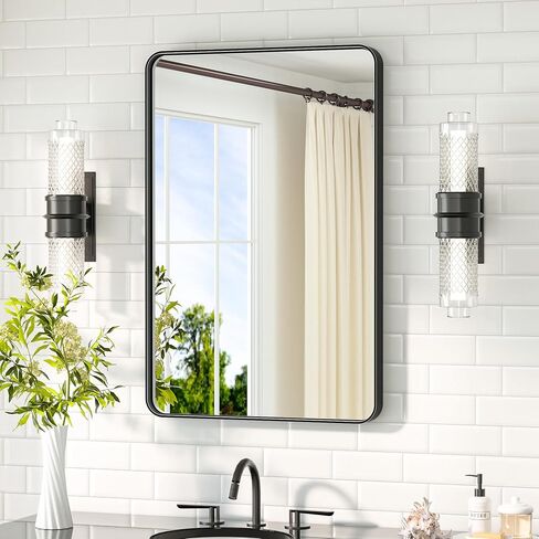 TETOTE Black Bathroom Mirror 20 x 30 Inch Matte Black Bathroom Mirrors, Tempered Glass, Modern Farmhouse Wall Mounted Mirror for Decorative(Horizontal/Vertical) in Kuwait