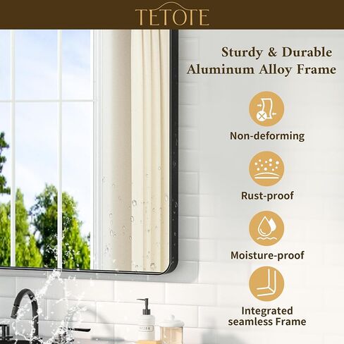 TETOTE Black Bathroom Mirror 20 x 30 Inch Matte Black Bathroom Mirrors, Tempered Glass, Modern Farmhouse Wall Mounted Mirror for Decorative(Horizontal/Vertical) in Kuwait
