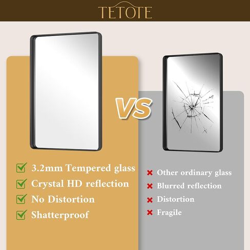 TETOTE Black Bathroom Mirror 20 x 30 Inch Matte Black Bathroom Mirrors, Tempered Glass, Modern Farmhouse Wall Mounted Mirror for Decorative(Horizontal/Vertical) in Kuwait