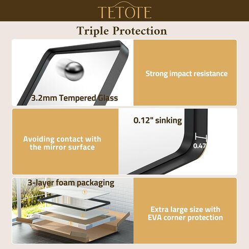 TETOTE Black Bathroom Mirror 20 x 30 Inch Matte Black Bathroom Mirrors, Tempered Glass, Modern Farmhouse Wall Mounted Mirror for Decorative(Horizontal/Vertical) in Kuwait