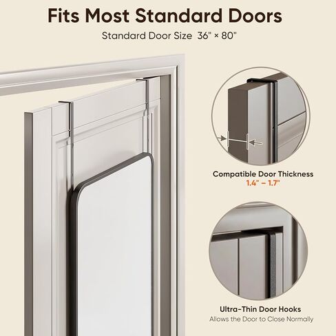 Antok 58"x20" Over the Door Mirror, Full Length Mirror Door Hanging with Aluminum Metal Frame, Rectangle Wall Mounted Body Mirrors for Bedroom, Dressing & Makeup Mirrors for Daily Outfit Check, Black in Saudi Arabia