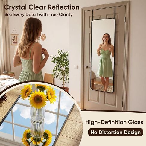 Antok 58"x20" Over the Door Mirror, Full Length Mirror Door Hanging with Aluminum Metal Frame, Rectangle Wall Mounted Body Mirrors for Bedroom, Dressing & Makeup Mirrors for Daily Outfit Check, Black in Saudi Arabia