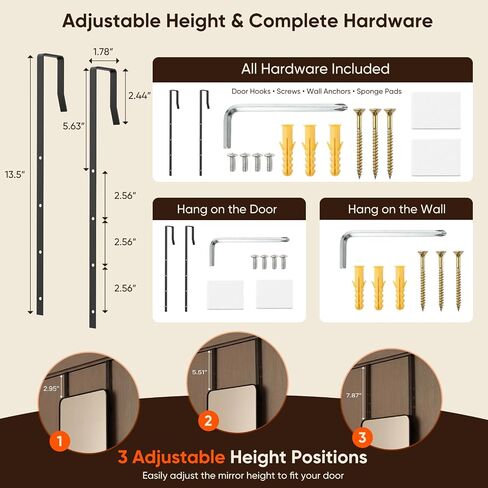 Antok 58"x20" Over the Door Mirror, Full Length Mirror Door Hanging with Aluminum Metal Frame, Rectangle Wall Mounted Body Mirrors for Bedroom, Dressing & Makeup Mirrors for Daily Outfit Check, Black in Saudi Arabia