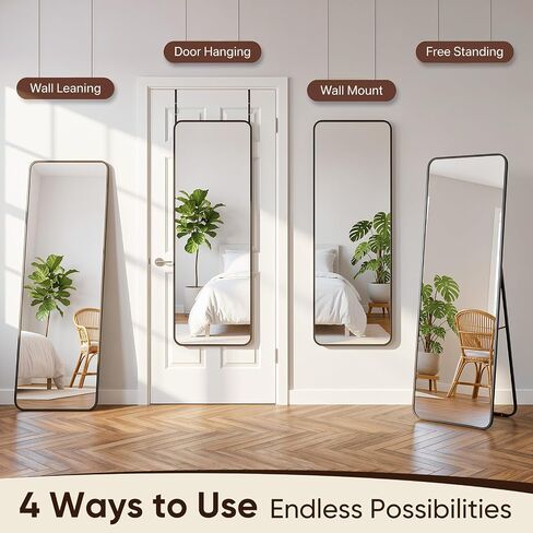 Antok 58"x20" Over the Door Mirror, Full Length Mirror Door Hanging with Aluminum Metal Frame, Rectangle Wall Mounted Body Mirrors for Bedroom, Dressing & Makeup Mirrors for Daily Outfit Check, Black in Saudi Arabia