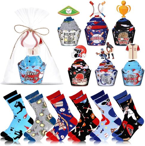 Foaincore 6 Pair Baseball Cupcake Socks Gift, Funny Baseball Socks Bulk for Men Women Team Player Lovers Father DIY Birthday in Kuwait