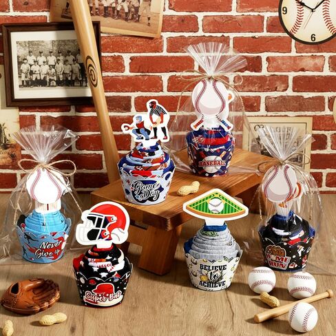 Foaincore 6 Pair Baseball Cupcake Socks Gift, Funny Baseball Socks Bulk for Men Women Team Player Lovers Father DIY Birthday in Kuwait