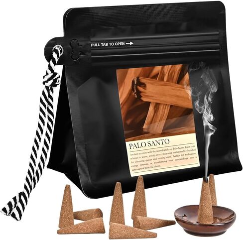 Palo Santo Incense Cones 30 Pcs with Holder - Natural Scent for Meditation & Space Cleansing in Saudi Arabia
