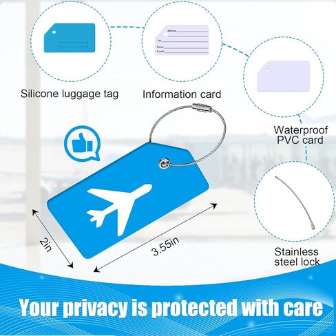 Silicone Luggage Tag with Cable Loop Flexible Travel ID for Suitcases Bags Hidden Reusable Set for Traveler 1 Pcs(Blue) in Kuwait