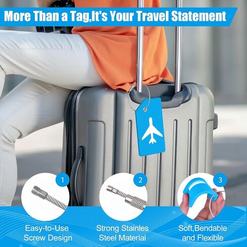 Silicone Luggage Tag with Cable Loop Flexible Travel ID for Suitcases Bags Hidden Reusable Set for Traveler 1 Pcs(Blue) in Kuwait