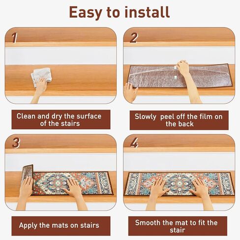 Stair Treads for Wooden Steps Indoor, 15 Pack 8" X 30" Non Slip Carpet Stair Treads with Reusable Adhesive for Kids Elders and Dogs, TPR Backing Stair Rugs Oriental Staircase Step Treads,Bohemia in Kuwait