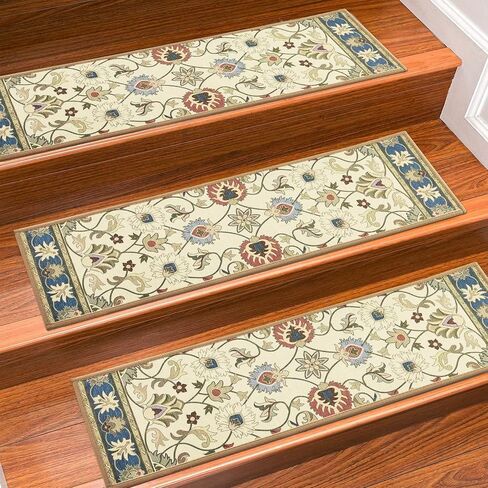 Stair Treads for Wooden Steps Indoor, 15 Pack 8" X 30" Non Slip Carpet Stair Treads with Reusable Adhesive for Kids Elders and Dogs, TPR Backing Stair Rugs Oriental Staircase Step Treads,Bohemia in Kuwait