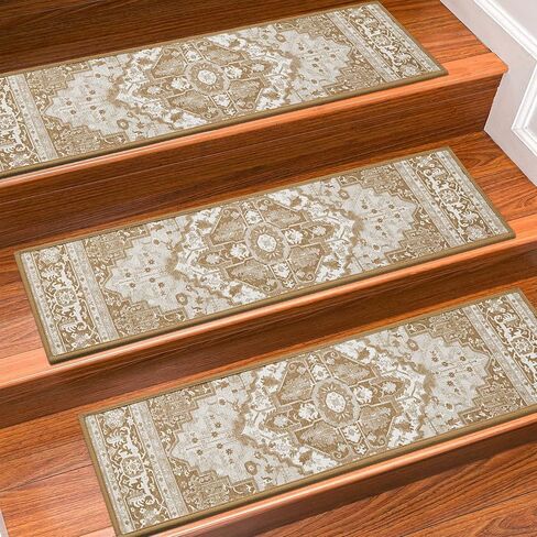 Stair Treads for Wooden Steps Indoor, 15 Pack 8" X 30" Non Slip Carpet Stair Treads with Reusable Adhesive for Kids Elders and Dogs, TPR Backing Stair Rugs Oriental Staircase Step Treads,Bohemia in Kuwait