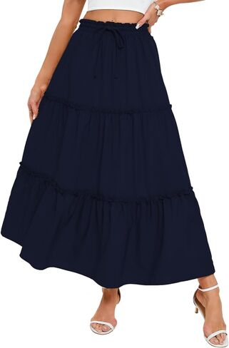 Long Skirts for Women Flowy Maxi Skirt Boho Floral High Waist Summer Dress | Boho Floral Tiered A-Line Casual Elastic High Waist Skirts ，2026 Summer Beach Vacatio Clothing，For Wrok Daily Life in Kuwait