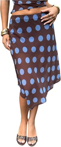 SHENHE Women's Polka Dots Midi Skirt Low Rise A Line Flowy Asymmetrical Y2k Coquette Skirt in Kuwait
