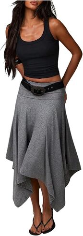 MakeMeChic Women's Y2k Asymmetrical Midi Skirt Low Waist A Line Flowy Long Skirts in Kuwait