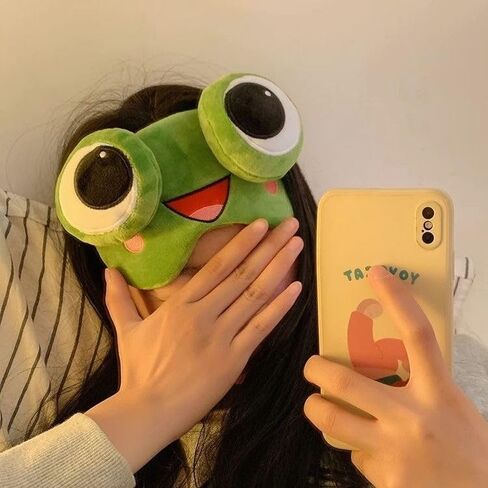 1 PCS Cute Frog Sleep Eye Mask Funny Happy Frog Cartoon Eye Cover Soft Light Blocking Blindfold for Kids Adults Travel Nap in Kuwait