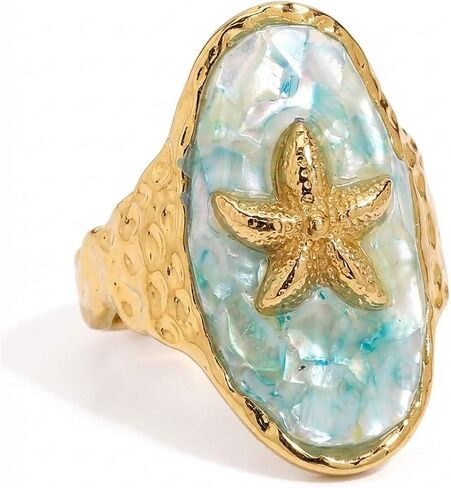 Starfish Vintage Rings for Women, Mixed Color Ocean Beach Jewelry, Summer Beachy Seashell Ring for Daily Wear in Saudi Arabia