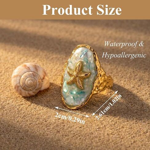 Starfish Vintage Rings for Women, Mixed Color Ocean Beach Jewelry, Summer Beachy Seashell Ring for Daily Wear in Saudi Arabia