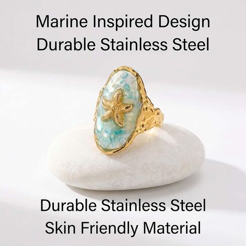 Starfish Vintage Rings for Women, Mixed Color Ocean Beach Jewelry, Summer Beachy Seashell Ring for Daily Wear in Saudi Arabia