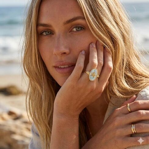 Starfish Vintage Rings for Women, Mixed Color Ocean Beach Jewelry, Summer Beachy Seashell Ring for Daily Wear in Saudi Arabia