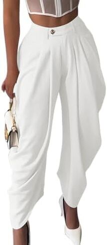 Famnbro Womens Dress Barrel Pants Pleated High Waist Wide Leg Casual Business Work Slacks Palazzo Harem Trousers in Saudi Arabia