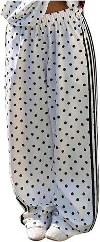 Milumia Women's Y2k Polka Dots Striped Wide Leg Pants Elastic Waist Baggy Casual Sweatpants in Kuwait