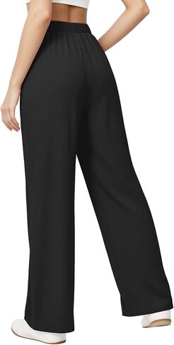 MANGOPOP Wide Leg Pants Woman High Waisted Stretchy Work Pants Waffle Knit Slacks Trousers for Business Casual in Kuwait