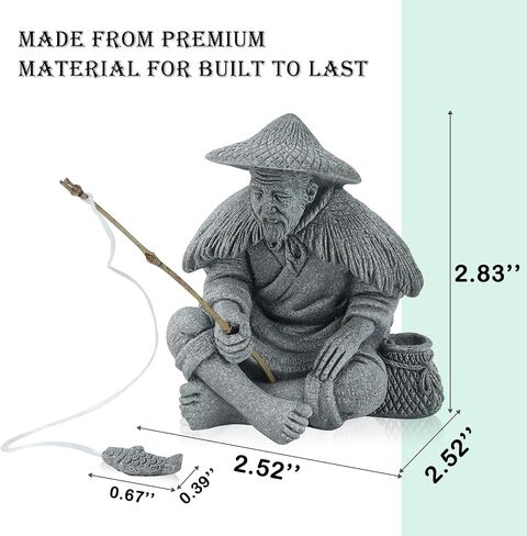 Sandstone Mini Fisherman Statue Old Man Figurine Sitting Fishing Elder Sculpture Asian Zen Decoration Vintage Ornament for Fish Tank Pot Garden Home - Style C in Saudi Arabia
