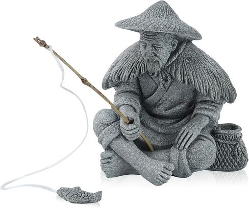 Sandstone Mini Fisherman Statue Old Man Figurine Sitting Fishing Elder Sculpture Asian Zen Decoration Vintage Ornament for Fish Tank Pot Garden Home - Style C in Saudi Arabia