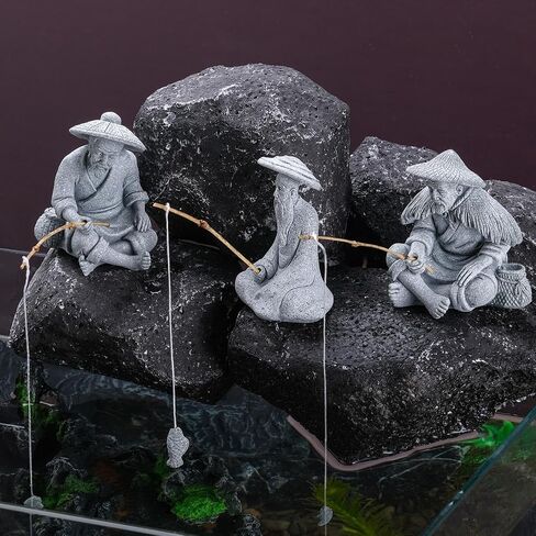 Sandstone Mini Fisherman Statue Old Man Figurine Sitting Fishing Elder Sculpture Asian Zen Decoration Vintage Ornament for Fish Tank Pot Garden Home - Style C in Saudi Arabia