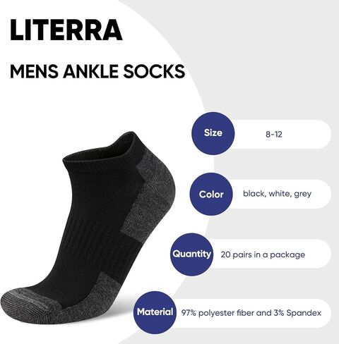 Men's Ankle Socks 20-Pack, Breathable Athletic Socks for Everyday Wear, Durable & Soft Bulk Socks for Men Size 10-13 in Saudi Arabia