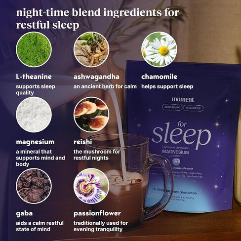 Moment Sleep Powder (Shark Tank) | Hot Chocolate | Melatonin Alternative | 0 Sugar | Low Calorie | Mushroom Drink | Adaptogens, Reishi, GABA, Magnesium, Chamomile | Keto | Dairy Free | 15 Servings in Saudi Arabia