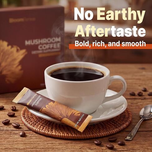 BloomRenew Mushroom Coffee, No Earthy Aftertaste Instant Coffee with Fruiting Body Extract Lion's Mane & Turkey Tail for Focus, Energy, Quick Dissolve, 14 Travel Stick Packs in Saudi Arabia