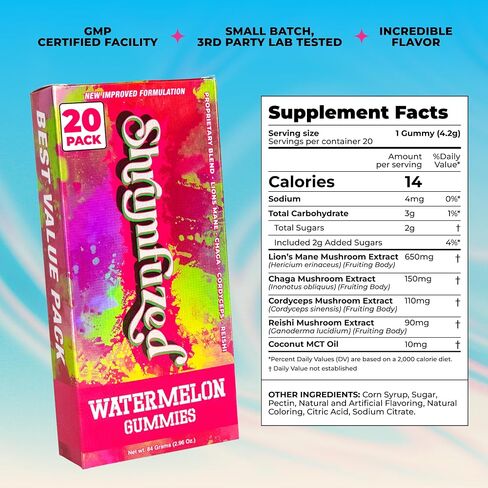 Shrumfuzed Mushroom Gummies | Nootropic Mushroom Supplement with Lion's Mane, Reishi, Cordyceps & Chaga (20 Servings, Watermelon) in Saudi Arabia