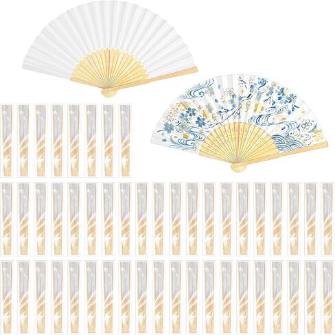 50Pcs White Paper Fans for Wedding Guest, 8 Inch Blank Paper Fans Bulk for Line Dancing Hand Fan Bamboo Folding,Papers Fan Handheld for Guest Dancing Party DIY Craft Photo Props Wall Decoration in Kuwait